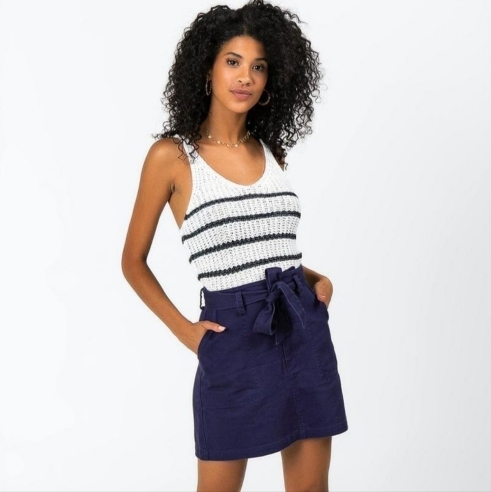 NWT Francesca's Harper Heritage Navy Blue Tie Waist Skirt Women's Large L New